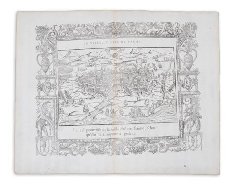 Belleforest, François de: Parmia. - La ville, et cité de Parme. - Le vif pourtraict de la noble cité de Parme, selon qu'elle se comporte à présent.  Paris, 1575. 