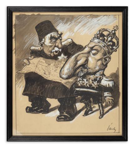 Éder Gyula: V. Mehmed szultán és I. Ferdinánd bolgár cár karikatúra   