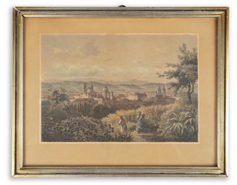 Eger látképe szőlőskertekkel: Rohbock, Ludwig -  Poppel, Johann: Eger, délrőll / Erlau, Mittagsseite  Darmstadt, 1856, Druck & Verlag von Gustav Georg Lange 