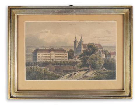 Nagyváradi püspöki palota látképe: Rohbock, Ludwig - Kolb, Joseph Maximilian: A püspök palotája Nagyváradon / Bischöfliches Palais in Grosswardein  Darmstadt, 1856, Druck & Verlag von Gustav Georg Lange 