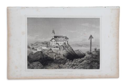 Tihanyi apátság látképe: Rohbock, Ludwig - Poppel, Johann: A tihanyi apátság / Abtei Tihany.  Darmstadt, 1856, Druck & Verlag von Gustav Georg Lange 