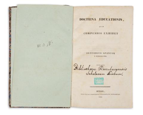 [Spányik Glicér] Glycerius Spányik : Doctrina educationis, quam compendio exhibet  Buda, 1835, Typis Regiae Scientiarum Universitatis Hungaricae 