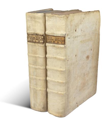 Pray [György] Georgius: Annales regum Hungariae ab anno christi CMXCVII ad annum MDLXIV. Pars I-V. + Annales Veteres Hunnorum Avarum, et Hungarorum, ab anno ante...[két köt.]  Vindobonae, 1764-1770, Hermanni Josephi Krüchten 