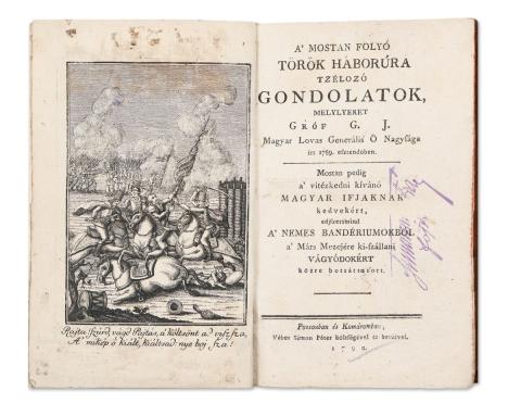 Gvadányi József, Gróf : A' mostan folyó török háborúra tzélozó gondolatok, melylyeket Gróf G. J. Magyar Lovas Generális Ő Nagysága írt 1789. esztendőben...  Pozsonban és Komáromban, 1790, Véber Simon Péter 