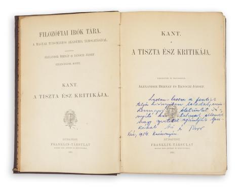 Kant, Immanuel: A tiszta ész kritikája.  Budapest, 1891, Franklin 