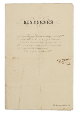Mészáros Lázár hadügyminiszter autográf aláírásával ellátott kinevezési okirat  Budapesten(!), 1848. október 13. 