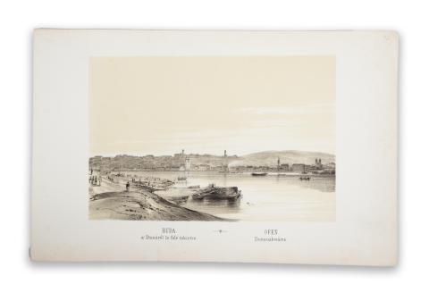 Alt, Rudolf - [Sandmann, Franz Xaver]: Buda a Dunáról le felé tekintve - Ofen Donauabwarts. Kőnyomat  Pest, Hartleben, 1845.  
