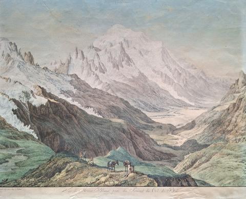 Linck, Jean Antoine: Vue du Mont Blanc, prise du Sommet du Col de Balme [eau-forte aquarellée et gouchée]  Se vend a Genéve chez l' Author 
