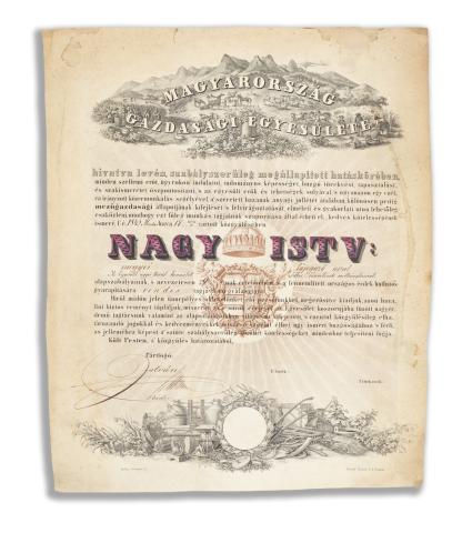 Oklevél István nádor aláírásával  Pesten, 1845, Grimm Vince - Walzel F. A. 