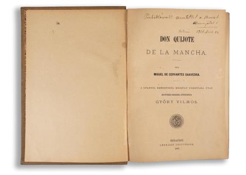 Cervantes Saavedra, Miguel de: Don Quijote de la Mancha. Irta --. A spanyol eredetiből készült fordítás után az ifjúság számára átdolgozta Győry Vilmos   Budapest, 1875. Légrády Testvérek 
