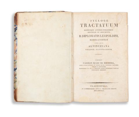 Szász Károly -[Szász, Carolus de Szemeria]: Sylloge tractatuum aliorumque actorum publicorum historiam et argumenta b. diplomatis Leopoldini, resolutionis item quae Alvincziana vocatur, illustrantium  Claudiopoli [Kolozsvár], 1833,  apud J. Tilsch et Filium [Typis Collegii Ev. Reformatorum] 