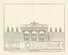 Ansicht des Gassen Portals der Pesther bürgl: Schiesstätte, nebst Grund-plan des ganzen Terains