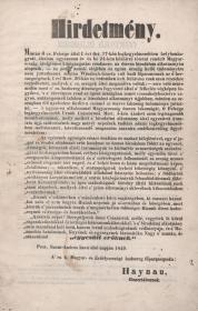 Haynau, Julius Jakob báró, táborszernagy magyar nyelvű hirdetménye a birodalmi alkotmányról. 1849 H.n. ny.n