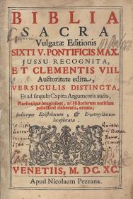 Biblia Sacra Vulgatae Editionis... Pluribusque Imaginibus, ad Historiarum notitiam politissime elaboratis, ornata... 1690 Venetiis Apud Nicolaum Pezzana