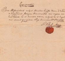 Teleki József gróf (1790-1855) Erdély későbbi kormányzója és a Magyar Tudományos Akadémia első elnöke által saját kezűleg aláírt, magyar nyelvű nyugta.