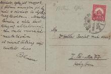 Róheim Géza (1891-1953) néprajzkutató magyar nyelvű, autográf levelezőlapja Heller Bernát irodalomtörténésznek "Kedves igen tisztelt Professzor Úr!" megszólítással.