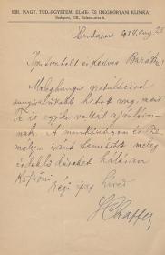 Schaffer Károly (1864-1939), ideg-elmegyógyász, egyetemi tanár autográf levele Rusznyák István egyetemi tanárnak.