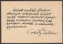 Kodály Zoltán (1882-1967) zeneszerző autográf levele Rusznyák István orvosprofesszorhoz.