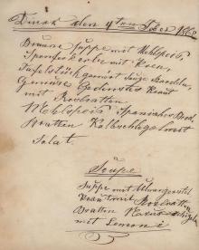 Német nyelvű, kéziratos menük gyűjteménye.