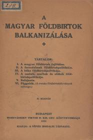 A magyar földbirtok balkanizálása 1921 Bp. Hornyánszky Viktor ny