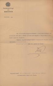 Vörös László (1848-1925) kereskedelemügyi miniszter által saját kezűleg aláírt, hivatalos levél.