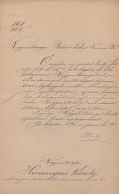 Bánffy Dezső báró (1843-1911) miniszterelnök által saját kezűleg aláírt, hivatalos levél.