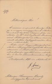 Szapáry Gyula gróf (1832-1905) miniszterelnök által saját kezűleg aláírt, hivatalos levél.