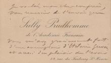 Prudhomme, Sully (1839-1907) francia író autográf sorai névjegykártyáján.