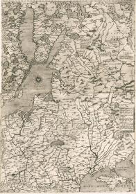 Gastaldi, Giacomo: Il disegno de geografia moderna del Regno Polonia, e Parte del Ducado di Moscovia, con parte della Scandia , e parte de Suevia, con molte Regioni, in quelli. Et la provincia de Ustinga e quella di Severa in sino al mare maggiore 1562 Velence