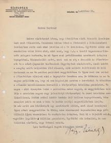Bajcsy-Zsilinszky Endre (1886-1944) politikus saját kezű aláírásával ellátott, géppel írt levél Pongrácz Kálmán újságírónak címezve.