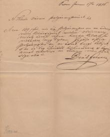 Deák Ferenc (1803-1876) politikus saját kezűleg aláírt levele Nagykőrös polgármesterének.