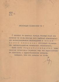 Tisza István gróf (1861-1918) miniszterelnök saját kezűleg aláírt, gépelt levele "Méltóságos Államtitkár Ur!" megszólítással.