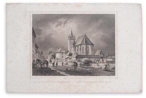 Szászváros látképe: Rohbock, Ludwig - Szászváros főpiacz és templom – Mühlbach markt und kirche  Darmstadt, 1856, Druck & Verlag von Gustav Georg Lange 