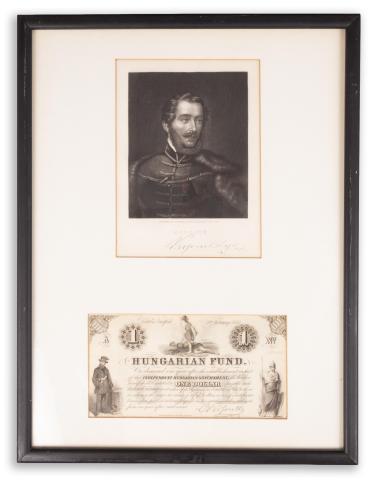 Kossuth Lajos portréja.  - One dollar. "Emigráns Kossuth-bankó, 1852." [Együtt, keretben]   