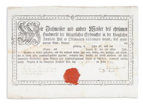 Pest szitakészítő céhlevél, 1786.   