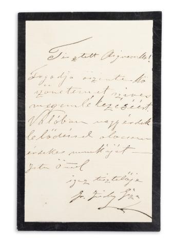 Gróf Zichy Géza levele "Tisztelt Aigner Ur" megszólítással   