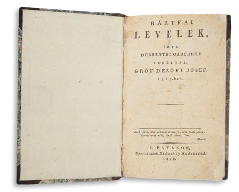 [Dessewffy József] De’sőfi Jó’sef, gróf  : Bártfai levelek. Irta Döbrentei Gáborhoz Erdélybe, -- 1817-ben.  S[áros]. Patakon, 1818. Nádaskay András 