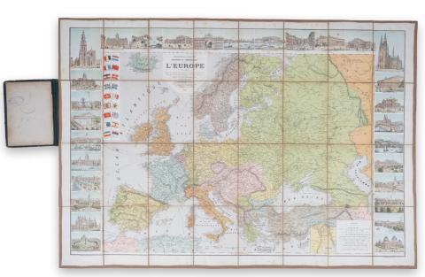 Dosseray, Jean: Nouvelle Carte Politique et Commerciale due L'Europe indiquant toutes les communications maritimes et les principales lignes de chemis de fer ...  Bruxelles, 1887, Goossens & Cie.  