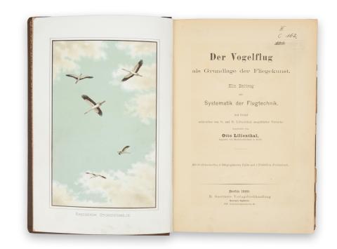 Lilienthal, Otto: Der Vogelflug als Grundlage der Fliegekunst. Ein Beitrag zur Systematik der Flugtechnik.  Berlin, 1889, R. Gaertner Verlags [Leonhard Simion] 