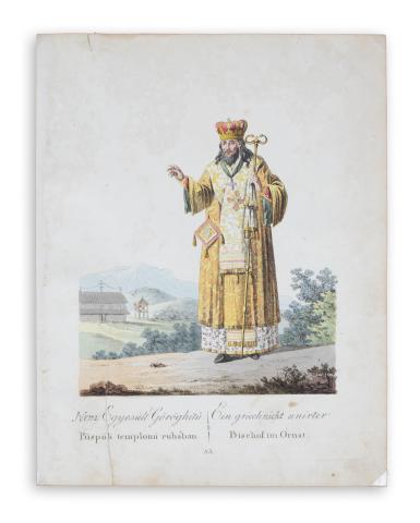 Nem egyesült göröghitű püspök. Püspök templomi ruhában – Ein griech nicht unirter. Bischof im Ornat  [Bétsben, 1816, Timlich Károly] 