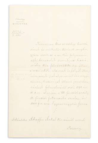 Schaffer Antal előléptetése és kinevezése Bethlen András aláírásával  Budapest, 1893. október 5. – 1894. június 6. 