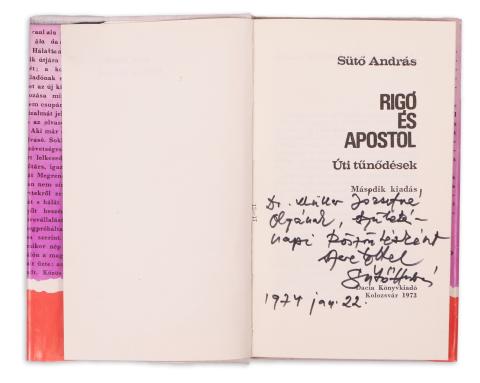 Sütő András : Rigó és apostol. Úti tűnődések.  Kolozsvár, 1973. Dacia Könyvkiadó 