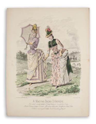 A Magyar Bazár Divatképe. Színezett lithográfia.  [Paris, 1885, Augte. Godchaux & Cie. imp. Systeme Guy.] 