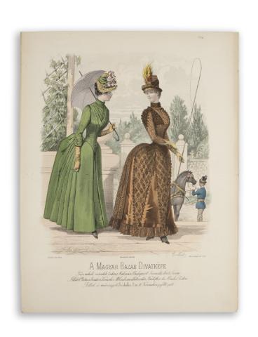 A Magyar Bazár Divatképe. Színezett lithográfia.  [Paris, 1885, imp. Lariviére] 