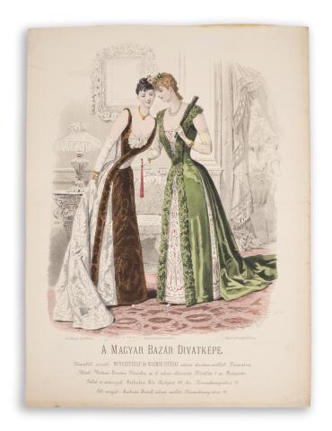 A Magyar Bazár Divatképe. Színezett lithográfia.  [Paris, 1890,  H. Lefévre imp.] 