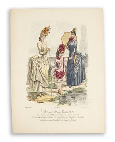 A Magyar Bazár Divatképe. Színezett lithográfia.  [Paris, 1885, imp. Lariviére] 
