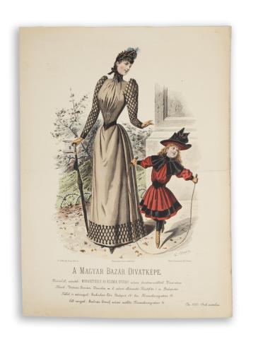 A Magyar Bazár Divatképe. Színezett lithográfia.  [Paris, 1890. H. Lefévre imp.] 