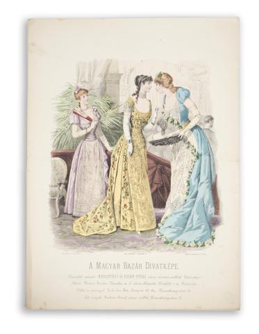 A Magyar Bazár Divatképe. Színezett lithográfia.  [Paris, 1890. H. Lefévre imp.] 