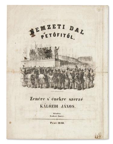 Nemzeti dal Petőfitől. Zenére s' énekre szerzé Kálózdi János. Kiadta Vahot Imre.  Pest, 1848, Walzel A. 