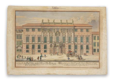 Facade des Gebäudes welches S: Exell: Gr. Adam von Batthyan, der K. K. M. wirckl. Geh. Rath, und Bannus Croatiae, beym Schotten-Platz erbauen laßen.   